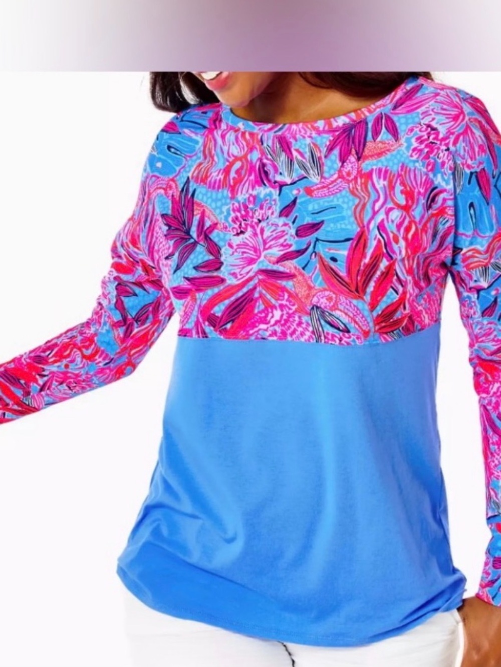 Lilly Pulitzer Finn long sleeve top in the Ruby Red Wild Times Blue Red